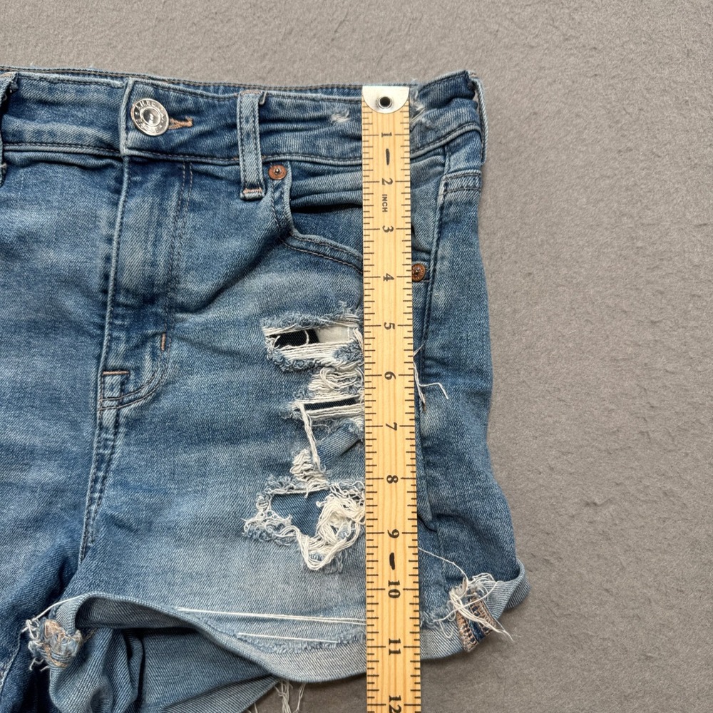 American Eagle Shorts Women's 6 Blue Super Stretch Distressed High‎ Rise Cut Off - Picture 3 of 5